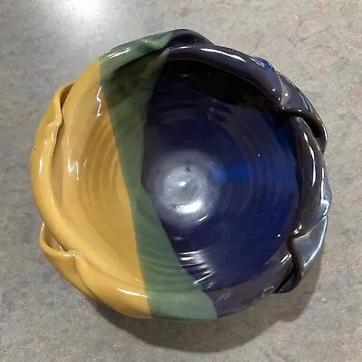 Buy Crete Glazed Pottery Bowl  Blue Yellow Green A K SIGNED 6” W 2” H From Greece • 37.55£