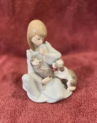 Buy Pre Owned Lladro Girl Sitting Holding Sleepy Cat With Dog Watching Figurine  • 72.69£