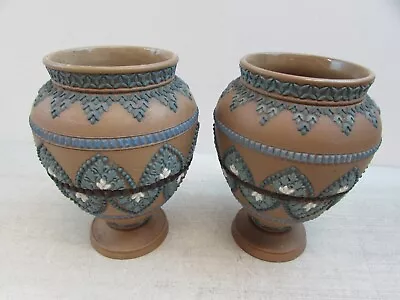 Buy Doulton Lambeth Silicon Ware - Pair Of Antique Inverted Baluster Vases - 1884 • 35.20£
