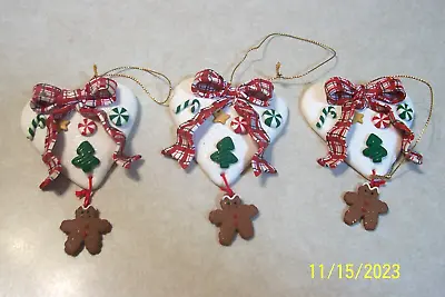 Buy 3pc. Hearts With Hanging Gingerbread Man / Boy Clay Christmas Ornaments VGC • 10.27£
