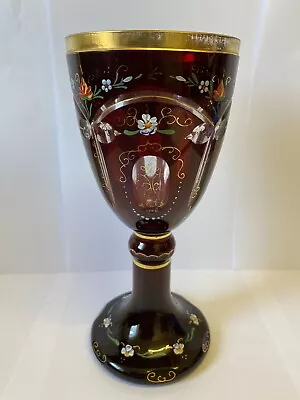 Buy Antique Vintage Bohemia Bohemian Enamel Gilt Ruby Crystal Glass Goblet 21 Cm’s • 30£