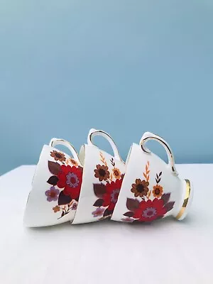Buy Set Of 3 Retro 1960s Royal Sutherland Floral Fine Bone China Tea Cups • 5.85£