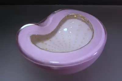 Buy Murano Glass Bowl Pink Alfredo Barbini Gold Bubbles Bullicante MCM • 55.92£