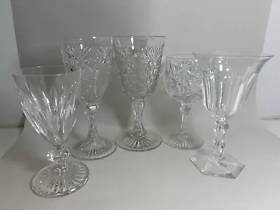 Buy Antique Vintage Cut Glass Etched Wine Glasses / Goblets • 40£