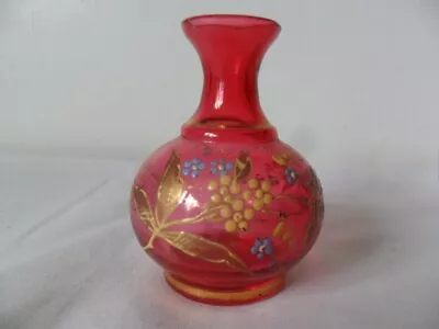 Buy Antique Cranberry Glass Vase Withenamal Flowers • 12£