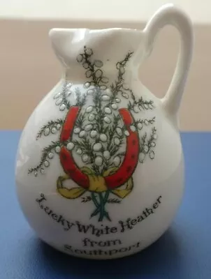 Buy Lancashire  SOUTHPORT Arcadian Crested China Lucky White Heather C.1923/4 Jug • 7.50£