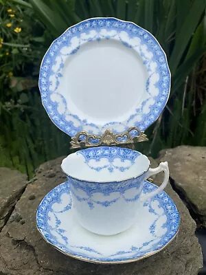 Buy Antique Edwardian TUSCAN China, Blue & White 'Rose Swags' Tea Trio #5766 C.1910 • 9.99£