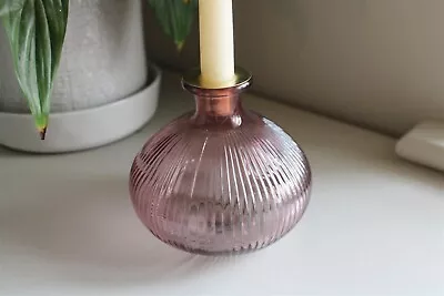 Buy Pink Ribbed Glass Candle Holder • 13.50£