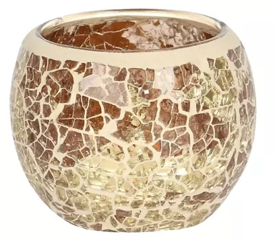 Buy Candle Tea Light Holders 8cm Gold Crazed Mosaic Crackle Glass Effect Gift Boxed • 5.49£