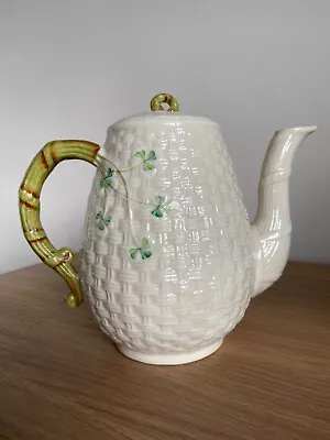 Buy Belleek Coffee Or Tea Pot Shamrock Design With Basketweave 6th Mark 1965-80 • 33£