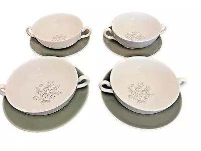 Buy 4 X Wedgewood Asia Green Soup Bowls With Handles, With Saucers • 80£