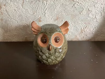 Buy Studio Pottery Decorative Owl Figurine - Green Mottled Glazed • 3.99£