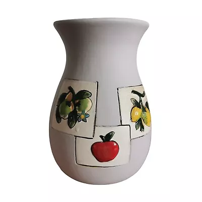 Buy Vintage Fruit Design Hand Made Pottery Vase Apples & Lemons - Kitchen Decor • 9.99£