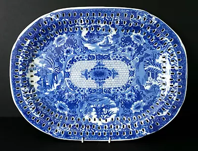 Buy Large Antique Blue And White Pierced Iron Stone Platter. • 65£