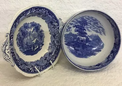 Buy Antique Blue & White China Bowls Adams Cattle Scenery Masons Vista Serving Bowl • 34.50£