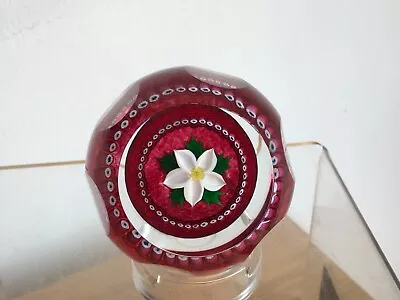Buy Vintage Scottish Caithness Lampwork White Flower 1/1  Faceted Glass Paperweight • 27£