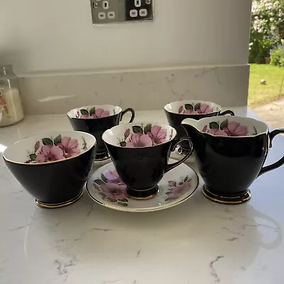 Buy OLD ROYAL Bone China Pink Flower 3 Cups & Saucers, Milk Jug & Sugar Bowl • 12.99£