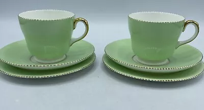 Buy Pair Of Wedgwood April Mint Green Cup Saucer Side Plate Trio Set • 22£