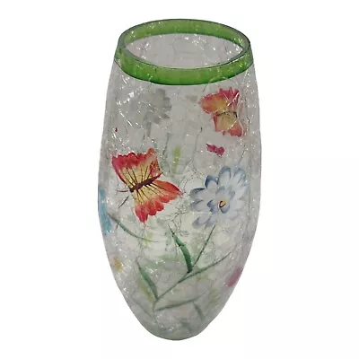 Buy Painted Flowers & Butterflies 9  Tall Vase Clear Crackle Glass Cylindrical  • 7.45£
