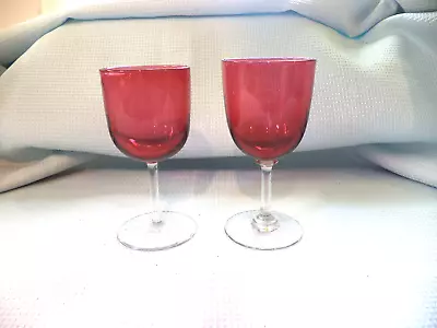 Buy (Ref 004) Two Vintage Cranberry Glass Wine Glasses • 10£