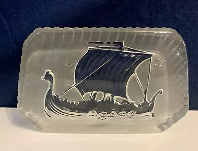Buy Vintage Swedish Viking Ship Paper Weight Clear  Glass Art 6.75”x 4” Beautiful • 25£