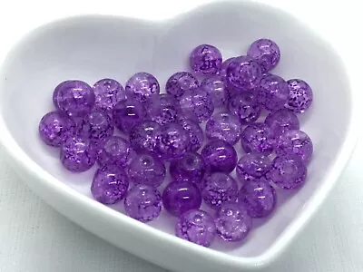 Buy 40 Purple Glass Crackle Marbled Beads, 8mm, Round • 3.09£