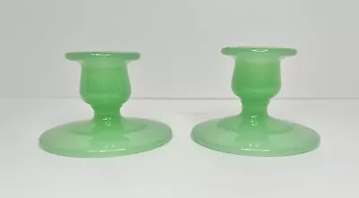 Buy Vintage Jadeite Green Art Glass Candlesticks Candle Holders 2.75”H - Set Of 2 • 27.95£