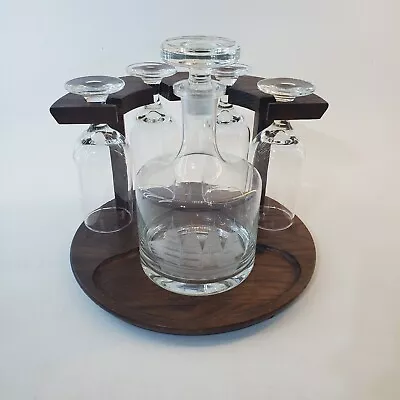 Buy Vintage Tuscany Clipper Ship Whiskey Decanter Glass Set Oak Stand Mid Century  • 71.28£