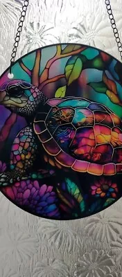 Buy Beautiful Turtle  Stained Glass Effect Sun Catcher Roundel New    • 2.50£