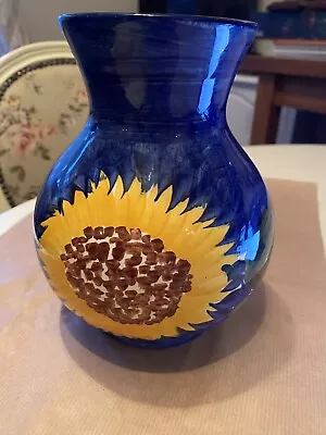 Buy Vintage Siltone Pottery Vase Made In England Hand Painted Blue Sunflower  • 5£