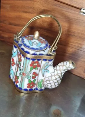 Buy Vintage Mini Enamel Teapot Chinese Cloisonne Floral Design  • 12£