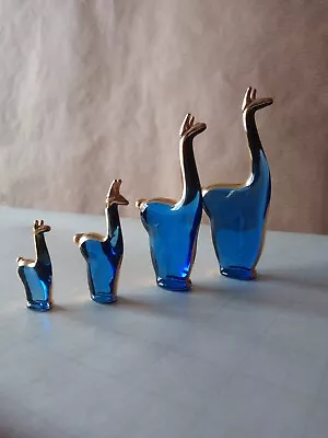 Buy Vintage 1960s Blue Glass And Gold Painted Lama Family Small Figures Ornament Set • 18£