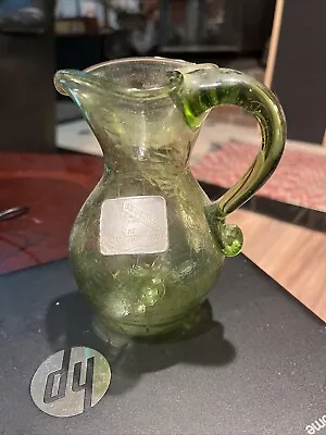 Buy Vintage Green Crackle Glass Vase Pitcher 5” Hand Blown Jamestown VA • 11.18£