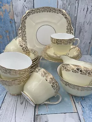 Buy ADDERLEY TEASET-Fine Bone China-Yellow & Gold-Cup/Saucer/Plates/Milk/Sugar-18 PC • 22£