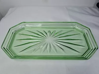 Buy Vintage Green Glass Uranium Platter Rectangular Sunburst Design Serving Dish • 24.98£