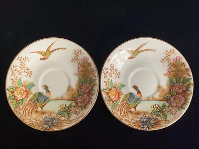 Buy EXOTIC Sutherland Bone China Teacup Saucers (2) Bird Pheasant Flowers Vintage. • 5.50£