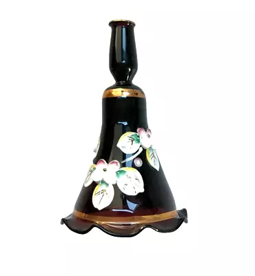 Buy Delicate Small Black Amethyst Glass Hand Painted Bohemian Bell • 6.52£