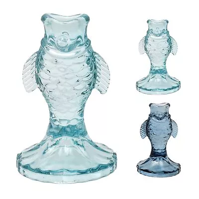 Buy Nautical Glass Fish Candle Holder | Seashore Blue Fish-shaped Candlestick 12cm • 9.99£