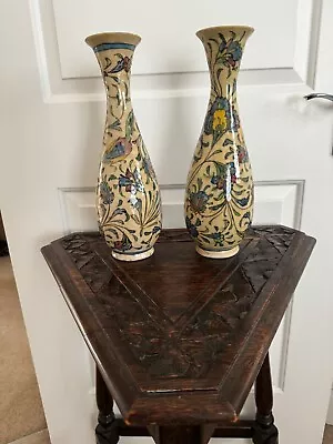 Buy A Pair Of Antique  Iznik  Pottery Vases From The Late Qajar Dynasty (1785-1925) • 120£