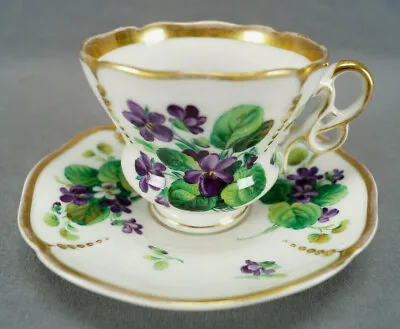 Buy Carl Tielsch Hand Painted Purple Violets & Gold Tea Cup & Saucer C. 1850-1860 D • 139.79£