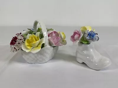 Buy Royal Doulton Flower Ornaments Boot Basket Decorative Bone China X 2 Delicate • 13.49£