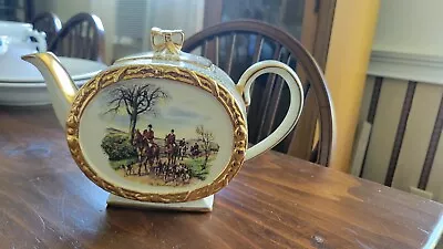 Buy Antique Sadler Porcelain Teapot W/ Lid Hunt Scene Gold Made In England  • 139.79£