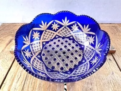 Buy Vintage Nachtmann Bavarian Cobalt Blue To Clear Cut Crystal Glass Bowl 9  X 3  • 79.21£