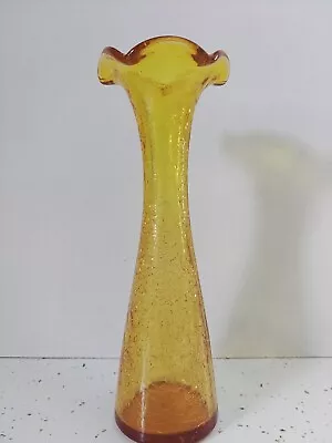 Buy MCM Kanawah Yellow Amber  Crackle Glass Cracked Glass Art Glass Vase Vintage 8  • 16.80£