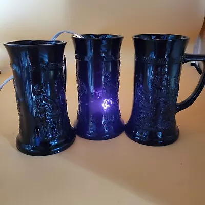 Buy Tiara Indiana Black Amethyst Depression Glass Beer Mugs Steins Set Of 3   • 26.09£