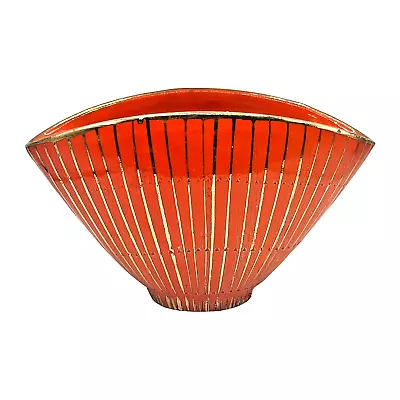Buy Bitossi Seta Italian Pottery Aldo Londi Gold Orange Footed Sgraffito Vase MCM • 55.91£