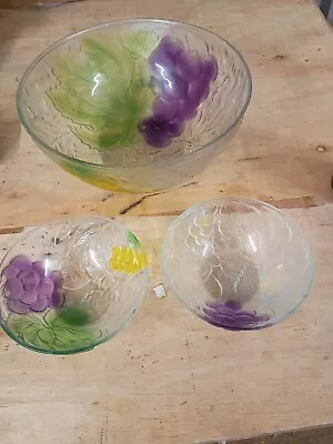 Buy Vintage Italian Pressed Glass Coloured Embossed Fruit Launch Bowl Set Of 3 • 19.99£