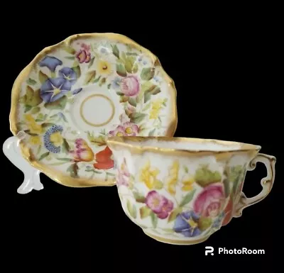 Buy VTG Hammersley Queen Anne Chintz Floral Gold Gilded Bone China Tea Cup & Saucer • 177.06£