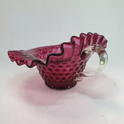 Buy Fenton Hobnail Cranberry Art Glass Ruffled Cup With Handle Decorative Glassware • 30£