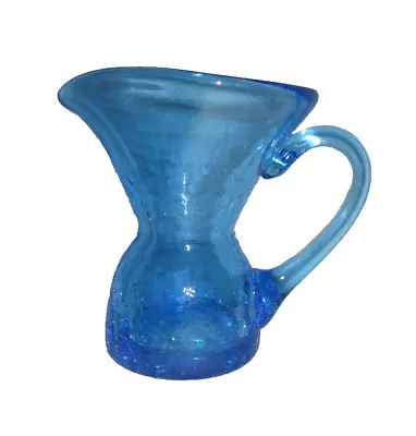 Buy Mid Century Vintage Hand Blown Blue Crackle Glass Mini Pitcher Vase 3.75  • 14.86£
